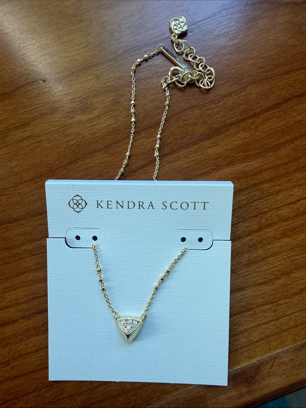 Kendra Scott Gold Triangle Pendant Necklace with Clear Crystals